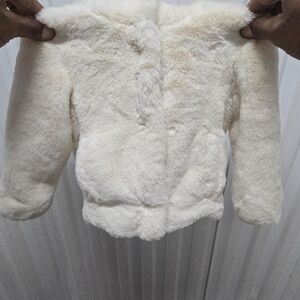Primark Kids Cream Faux Fur Coat W/ Hoodie Size 1.5-2 Years